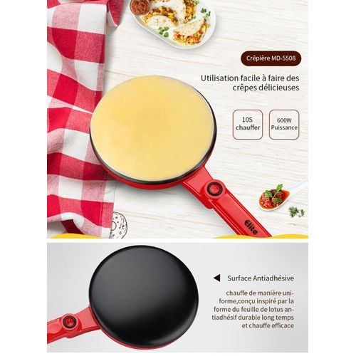 Crêpière électrique préparé des crêpes fines et savoureuses à la maison (avec Assiette et Fouet Offert)